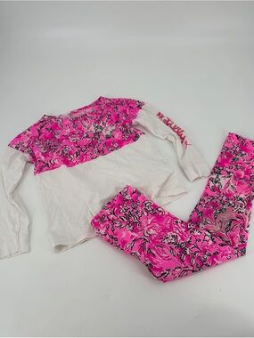Lilly Pulitzer Pink Pattern Set Shirt & Leggings Medium 6 7